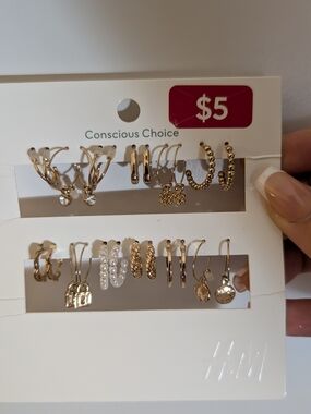 H&M Gold-Tone Mixed Earring Set with Faux Pearls